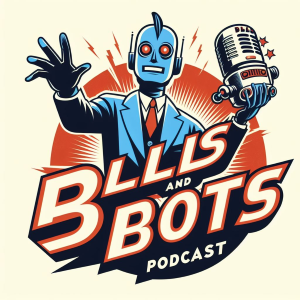 Bills and Bots logo robot with a mic